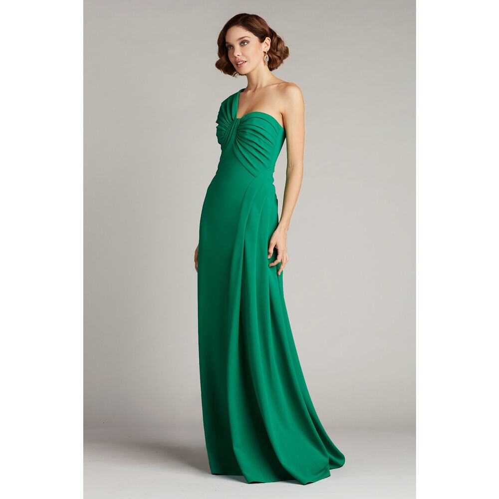 Tadashi Shoji Ayelet Green One Shoulder Pleated Cocktail Formal Gown Size M